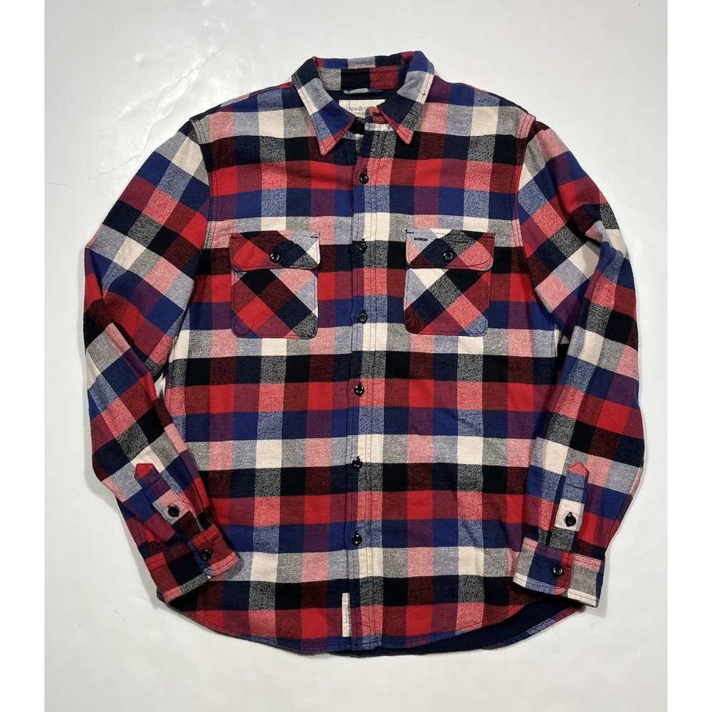 enim & Supply Ralph Lauren Flannel Shirt Mens Large Red Blue Plaid Button Up